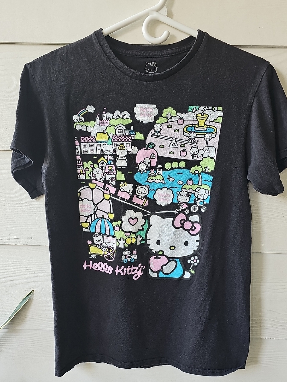 Hello Kitty Black Tee with Pastel City Graphic